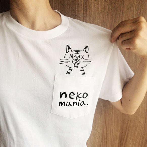 うちの子・顔ネーム 猫ポケットTシャツ定番お名前Tシャツ XS〜3XL いつでも一緒♪