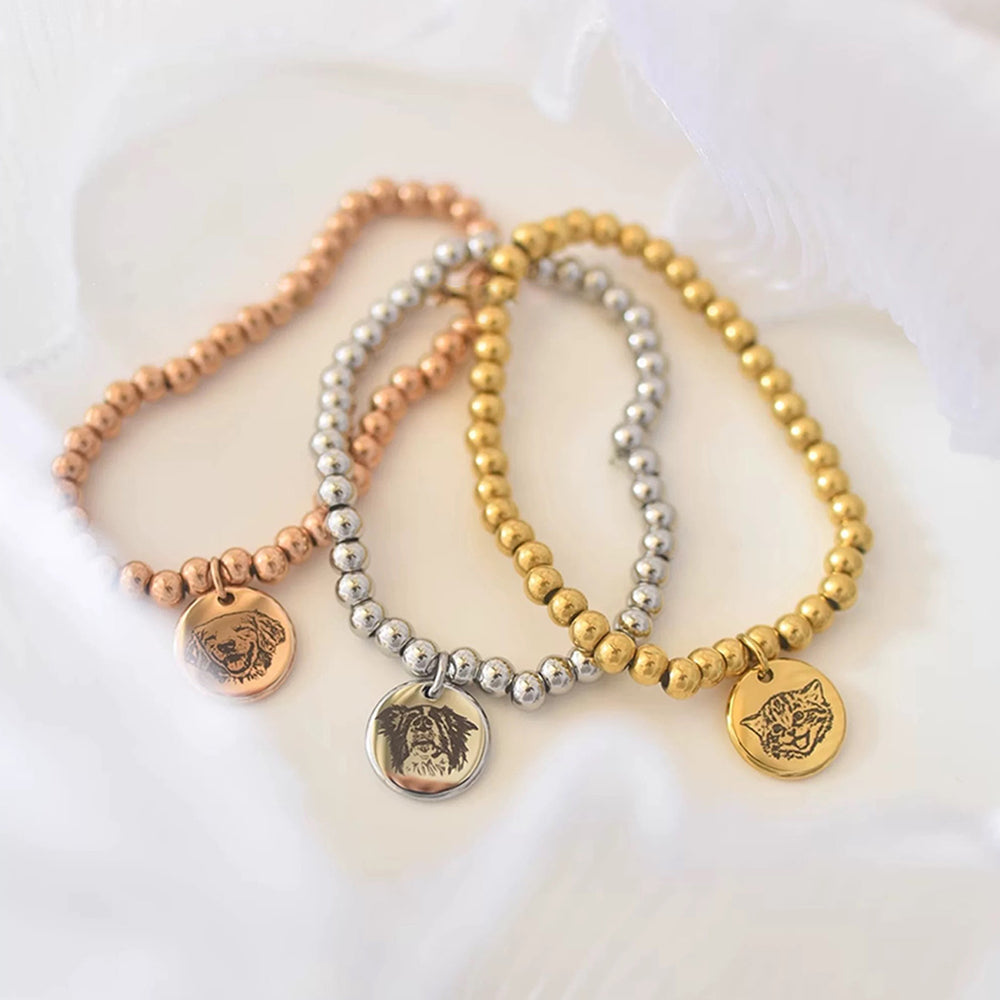 【ビーズブレスレット】ペット写真カスタマイズ 精巧なギフト ペット 猫犬 個性カスタマイズ オリジナルデザイン ブレスレ