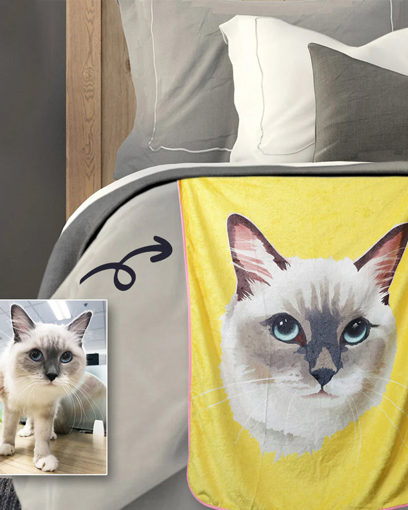 ❥顔のみ❥ クーラー対応 猫・犬カスタム 用品 絵描くブランケット ♪ オーダーメイド