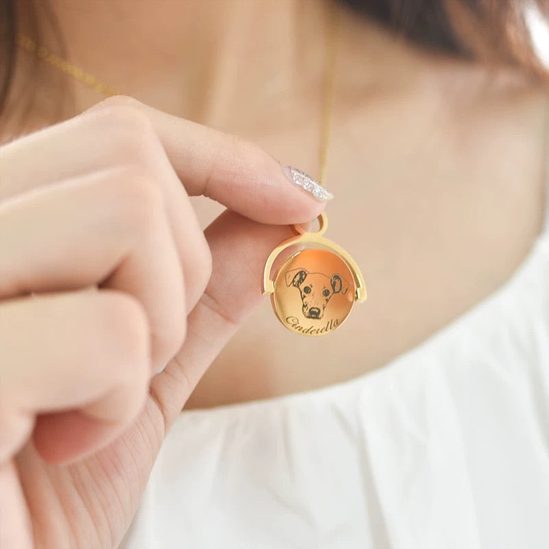 【ペットネックレス】ペット用品 猫・犬用ネックレス用品 カスタム可能で写真を入れられ 回転可能
