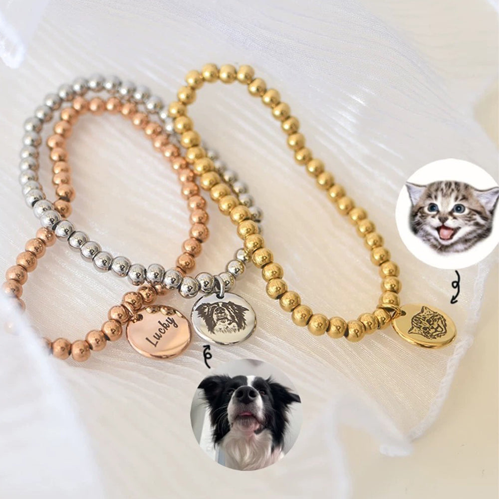 【ビーズブレスレット】ペット写真カスタマイズ 精巧なギフト ペット 猫犬 個性カスタマイズ オリジナルデザイン ブレスレ