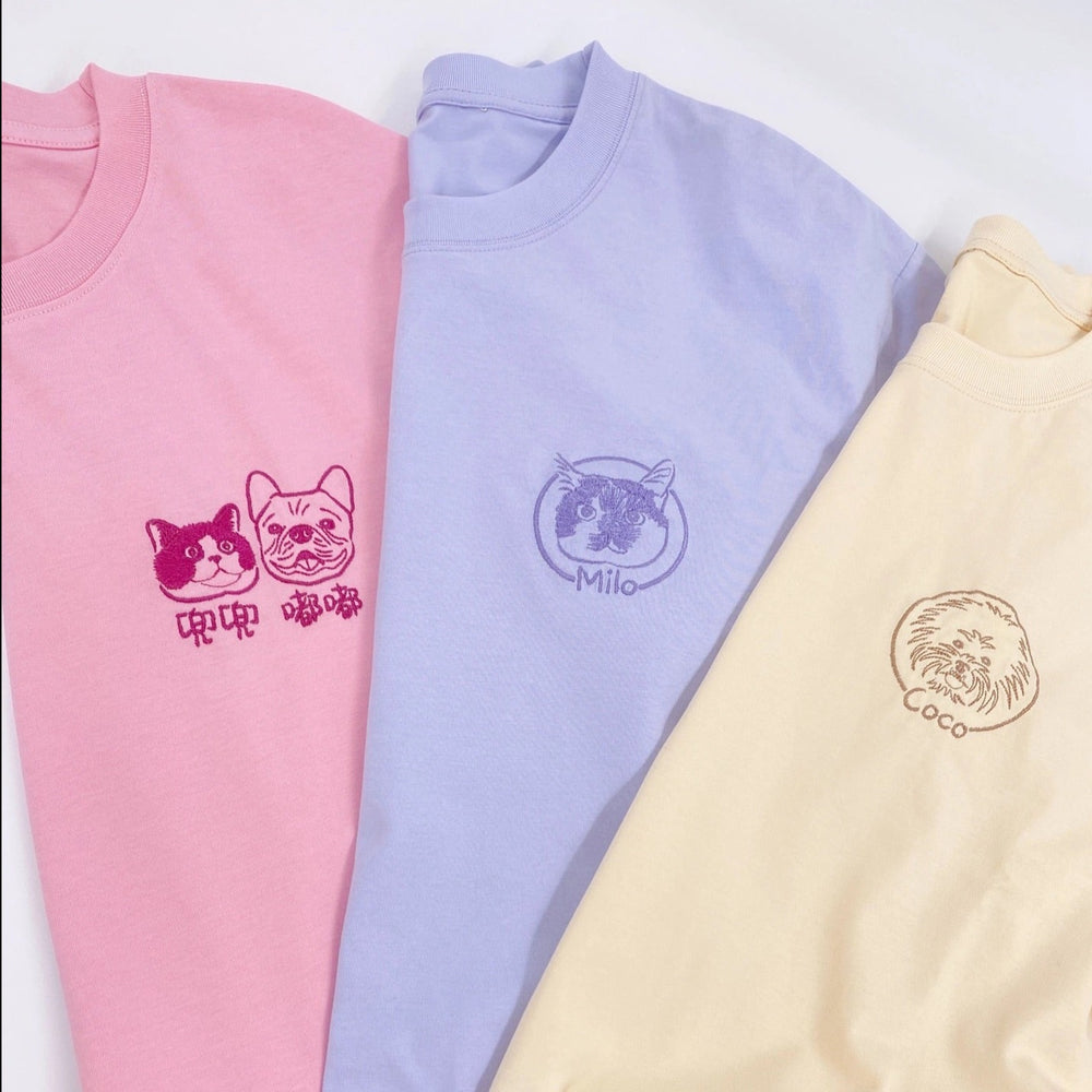 うちの子・ペットの写真でつくる定番刺繍Tシャツ XS〜3XL いつでも一緒♪