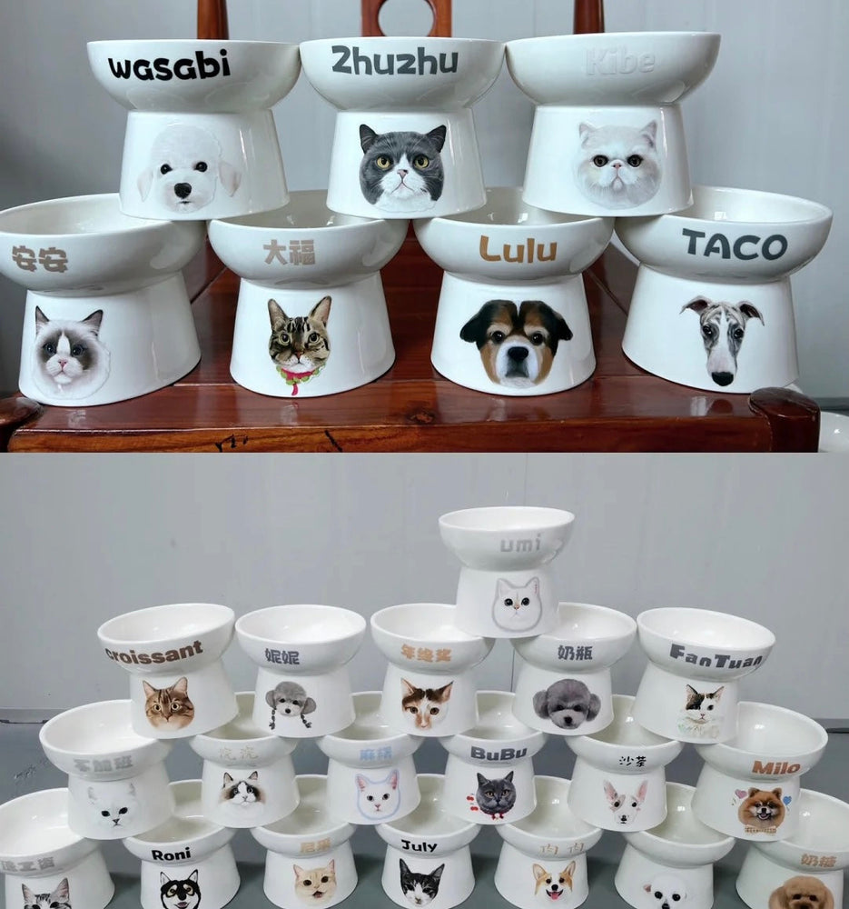 オリジナル似顔絵と名前が入る 高さを出したフードボウル