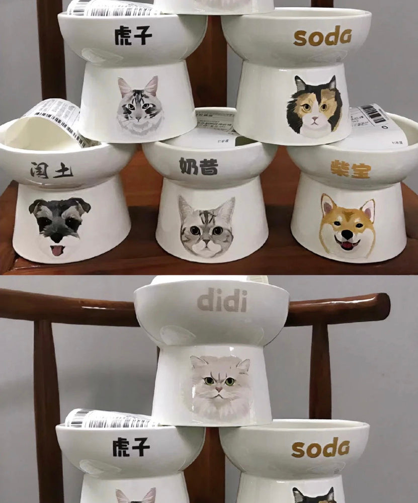 オリジナル似顔絵と名前が入る 高さを出したフードボウル