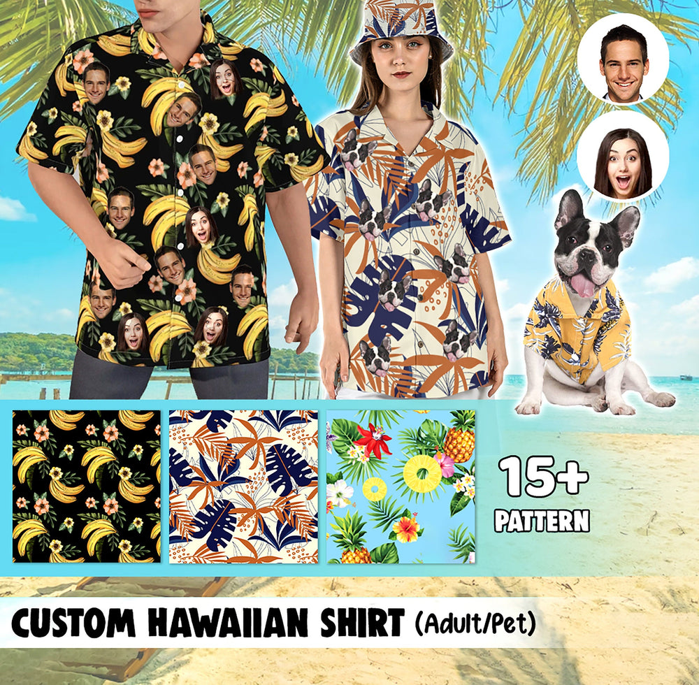 うちの子・ペットの写真でつくるオリジナル ハワイアン・トロピカル・シャツ大きいサイズ・小さいサイズ♪カスタマイズペット用品