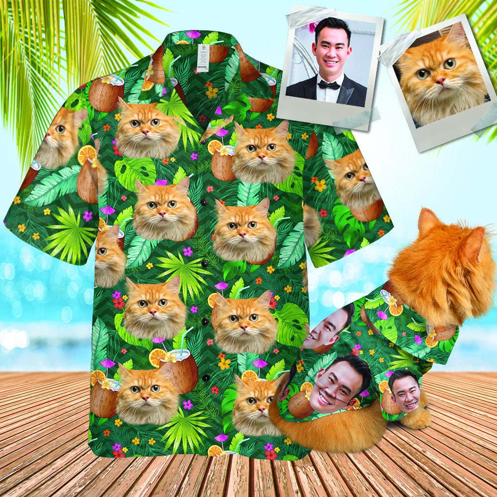 うちの子・ペットの写真でつくるオリジナル ハワイアン・トロピカル・シャツ大きいサイズ・小さいサイズ♪カスタマイズペット用品