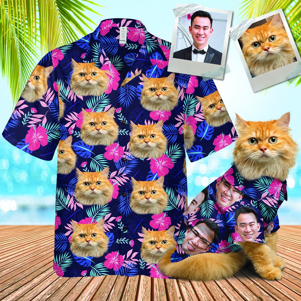 うちの子・ペットの写真でつくるオリジナル ハワイアン・トロピカル・シャツ大きいサイズ・小さいサイズ♪カスタマイズペット用品
